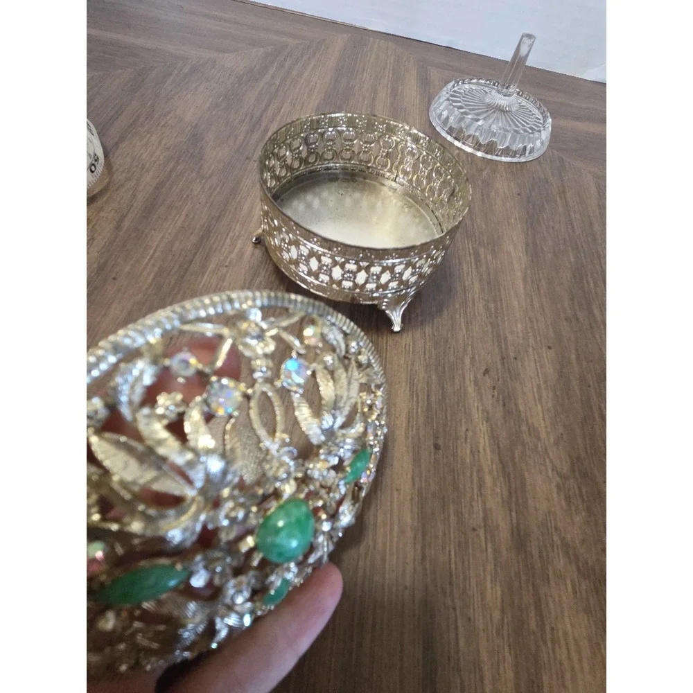 ornate filigree metal vanity or trinket box, Avon Ring Holder, Floral,...